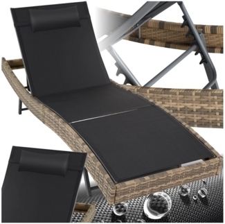 tectake Gartenliege Rattan Sonnenliege, 1 St, Moderne Sonnenliege mit sechsfach verstellbarer Rückenlehne