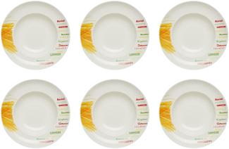 KHG 6er Set Pastateller, extra groß mit 30cm Durchmesser in Nudelsorten Print, perfekt für Gastro und Zuhause, hochwertiges Porzellan, Suppenteller, Salatteller, Spülmaschinengeeignet