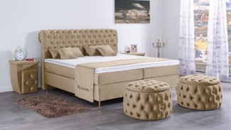 Meisterbetten Boxspringbett Lisa 140x200 in VS-Gold, Matratzenbezug Nano, Ergoflex-Topper
