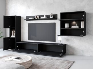 INOSIGN Wohnwand PARIS, (Komplett-Set, 4-St), TV-Wand 300cm breite, grifflose Design, stehend und hängend montierbar