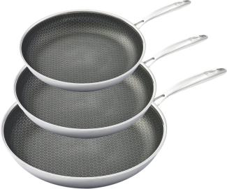 HENSSLERS Pfannen-Set, Edelstahl (Set, 3-tlg, 1x Bratpfanne Ø 20 cm, 1x Bratpfanne Ø 24 cm, 1x Bratpfanne Ø 28 cm), 3-Schicht Material, Wabenstruktur und Antihaftbeschichtung, Induktion