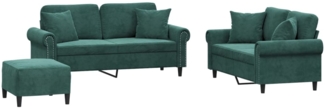 vidaXL 3-tlg. Sofagarnitur mit Kissen Dunkelgrün Samt 3202242