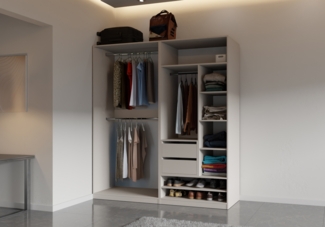 Marmex Möbel TRES SET C offener Mehrzweckschrank-Set für Schlafzimmer, Ankleidezimmer, modularer Kleiderschrank mit Einlegeböden und Kleiderstangen, laminierte Spanplatte, graubeige cashmere, 190x206x51 cm