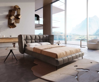 Polsterbettgestell Capujo 140x200 cm Mikrofaser Taupe Vintage
