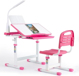 Kinder Schreibtisch Stuhl Set Höhenverstellbar Rosa Lampe Leseständer