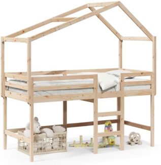 vidaXL Hochbett mit Leiter und Dach 80x200 cm Massivholz Kiefer 3282066