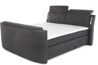 Boxspringbett Media-Mix / Movie-Star-Mix, Mikrofaser, Stoff, Grau, 206 x 130 x 258 cm