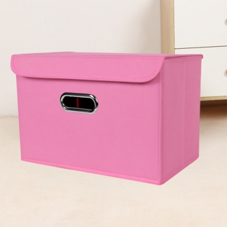 Faltbare Aufbewahrungsbox/Korb aus Stoff mit Deckel und Metallgriff, geeignet für Zuhause, Schlafzimmer und Kleiderschrank. 3 Stück (rosa)