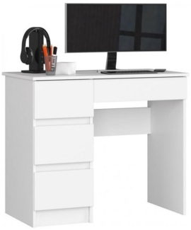 Furnify Computertisch 90 cm HADES mit 4 Schubladen, Linksseitiger, Weiß