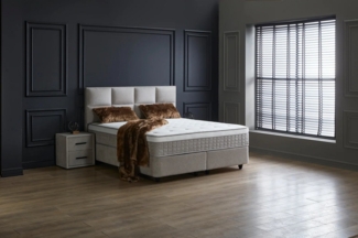 abc bedding Boxspringbett Komfortbett AYANA mit Samt Velours Webstoff in Grau Beige, Voll-orthopädisches Schlafsystem inklusive Bettkasten