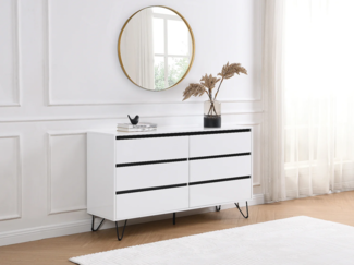 Vente-unique - Kommode - 6 Schubladen - MDF - Weiß & Schwarz - ABUJA