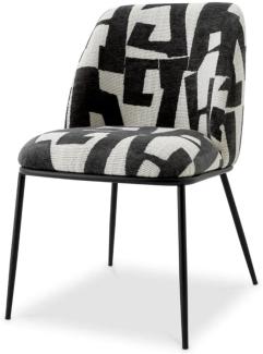 Casa Padrino Luxus Esszimmerstuhl Schwarz / Weiß B. 50 cm x T. 60 cm x H. 83 cm - Hotel Möbel