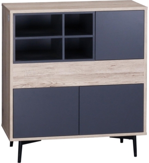 Kommode 78x39x87 cm - MDF mit glatter Dekorfolie - 3 Türen und 4 offene Fächer