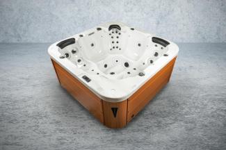 PureHaven Outdoor-Whirlpool 215x215 cm für 5 Personen mit 53 Massagedüsen Heizung Farblicht und Thermoabdeckung UV-Wasseraufbereitung 2 Liegeflächen