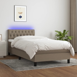 vidaXL Boxspringbett mit Matratze & LED Taupe 90x190 cm Stoff 3133361