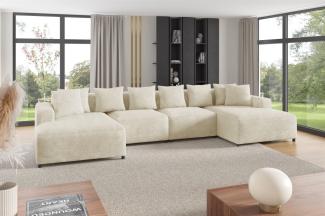 Wohnlandschaft Sofa U-Form Designersofa MEGAN in Stoff Poso Creme