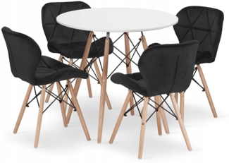 Valora KOVA 80 Rundtisch-Set Weiß + 4 WAKO Stühle Schwarz