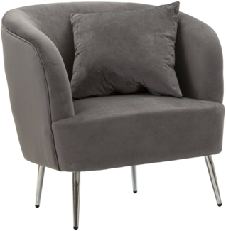 Dmora Sessel Landi, Gepolsterter Sitz, Einzelsofa im Wohnzimmer, Stuhl mit Armlehnen, 73x66 h78 cm, Grau und Silber