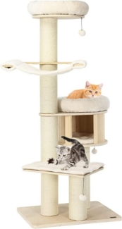 KOMFOTTEU Kratzbaum 5-stufigem Katzenbaum, mit Kratzstangen, Hängematte, Katzenhöhle