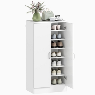 HOMCOM Schuhschrank mit 2 Türen, 6 Verstellbaren Ablagen, Soft-Close-Funktion (Schuhregal, 1-St, Schuhaufbewahrung) für 14 Paar Schuhe 55 x 35 x 108 cm, Weiß