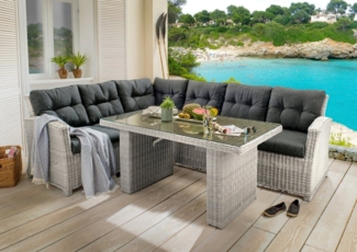 Destiny Gartenlounge-Set RIVIERA, (16-tlg, 2x Schenkel, 1x Tisch, inkl. Auflagen), Aluminium, Polyrattan