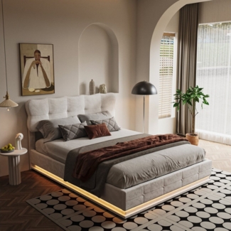 Gdood Polsterbett Stauraumbett Doppelbett LED (Hydraulisch hebbarem Stauraum), Mit LED-Beleuchtung, Lattenrost, Samt, 140x200 cm