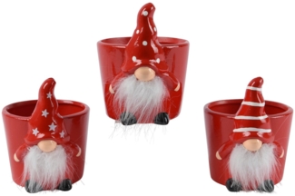 Kaemingk Blumentopf, Blumentopf / Übertopf 9x11cm Keramik Wichtel Rot Weiß 1 Stück sortiert