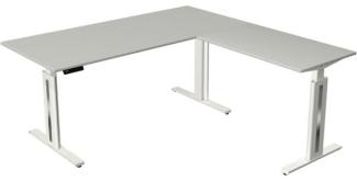 Kerkmann Move 3 fresh Schreibtisch Steh und Sitztisch mit Anbau (B) 180 x (T) 80 cm lichtgrau