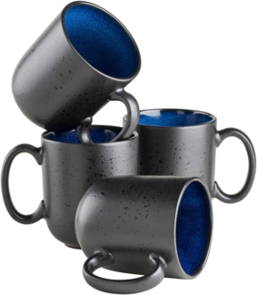 Modernes Kaffeebecher 4er Set mit aufregender Vintage Glasur, groe Kaffeetassen aus Keramik in Blau und Schwarz