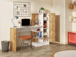 Vente-unique - Schreibtisch mit Schrankelement - Holzfarben & Weiß - MILARIA