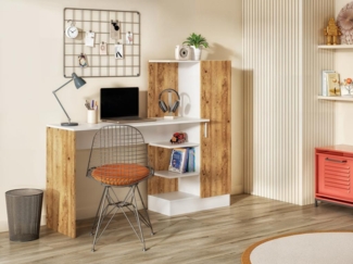 Vente-unique - Schreibtisch mit Schrankelement - Holzfarben & Weiß - MILARIA