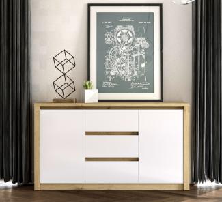 Kommode "Malta" Sideboard Anrichte 140cm grifflos artisan eiche weiß