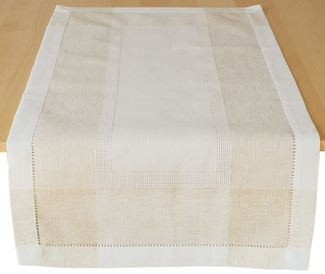 matches21 HOME & HOBBY Tischdecke Tischläufer ALMA Leinenoptik mit Hohlsaum Polyester beige 50x100 cm (1-tlg), Pflegeleicht & waschbar bei 30 °C