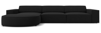 Micadoni 4-Sitzer Samtstoff Sofa Jodie runde Recamiere Links Strukturierter Stoff Schwarz Kunststoff schwarz