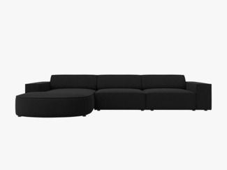 Micadoni 4-Sitzer Sofa Jodie runde Recamiere Links Strukturierter Stoff Megan Schwarz