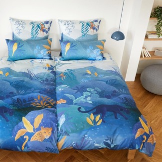 elegante Mako-Satin Bettwäsche Fairytale nachtblau-camel | 155x220 cm + 80x80 cm