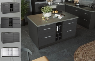 KOCHSTATION Kücheninsel KS-Luhe, Breite 153 cm, mit Flaschenregal, MDF-Fronten, Arbeitsplatte 38mm stark