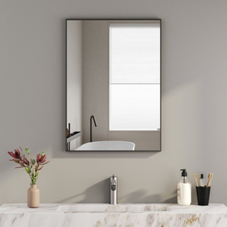 Boromal Spiegel Flur Wand Schwarz 80x60 60x80 Flurspiegel mit Aluminium Rahmen (Wandspiegel, eckig), für Schlafzimmer, Wohnzimmer, Badezimmer, Flur
