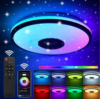 BlingBin LED Deckenleuchte 36W RGB Dimmbar mit Bluetooth Musik Lautsprecher App Fernbedienung, LED Farbwechsel, LED fest integriert, Warmweiß, Tageslichtweiß, RGB, Farbwechsel für Schlafzimmer Küche Kinderzimmer Wohnzimmer