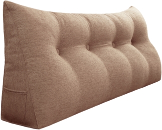 VERCART Großes Keilkissen, Langes Lesekissen, Bettruhe Rückenkissen, Dreieckiges Liegekissen, Dekoratives Kopfteilkissen für Tagesbett oder Tiefes Sofa, Leinenmischung Erröten, 120cm