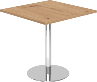 bümö Besprechungstisch, Esstisch klein, Tisch eckig 80x80 cm - kleiner Esstisch Asteiche, Rundtisch Esstisch 2 Personen mit Holz-Platte, Säule aus Metall verchromt, Konferenztisch, Bistrotisch, STF88-R-C