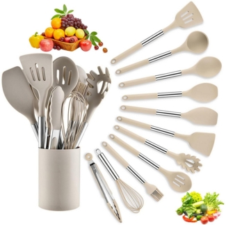 STILVORA Kochbesteck-Set 12er Silikon Küchenutensilien Küchenhelfer-set,Kochbesteck-set (Kochset Antihaft Hitzebeständig mit Utensilienhalter und Aufhängeloch, 12-tlg, Silikon, Kochbesteck, Kochutensilien), Spülmaschinengeeignet für Kochen Braten Schöp...