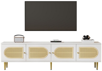 MODFU Lowboard TV-Board Fernsehtisch (Rattan-TV-Schrank, 1 St, 4 Rattan-Türen, verstellbare Einlegeböden und Kabelmanagement), für Fernseher bis 80 Zoll,180 x 40 x 50 cm