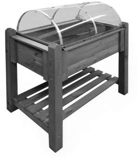 Großes Hochbeet mit Abdeckung, Pflanzkasten aus Holz mit Frühbeetaufsatz, grau