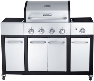 Allgrill Basic-Line Major Edelstahl/schwarz Gasgrill mit 4 Brennern, Seitenkocher und Seitentischen