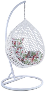 RAMROXX Hängesessel Hängesessel Style XXL Polyrattan mit Korb weiß Kissen floral