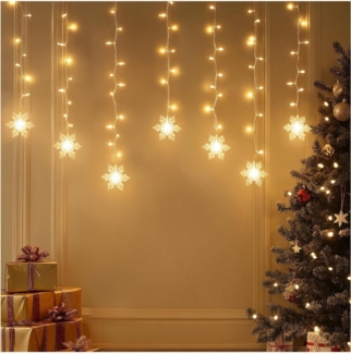 Qualra LED-Lichterkette Lichterkette Außen Strom Weihnachten Fenster 94LEDs Weihnachtsdeko, 8 Modi LED Lichterketten Innen Wohnzimmer Deko