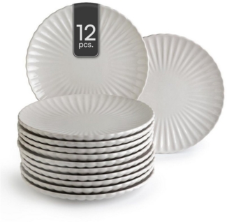 HIT Trading Speiseteller GROOVES, Ø 27 cm, Creme, Steingut, (12 St), Spülmaschinengeeignet
