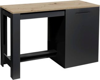 Stella Trading ADON Moderne Kücheninsel freistehend in Schwarz matt, Artisan Eiche Optik - Geräumige Kochinsel mit Arbeitsplatte - 138 x 91 x 56 cm (B/H/T)
