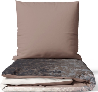 Leonado Vicenti Bettwäsche Baumwolle fein gewebt, Baumwolle, 4 teilig, florales Design mit sanftem Farbverlauf in beige braun schwarz